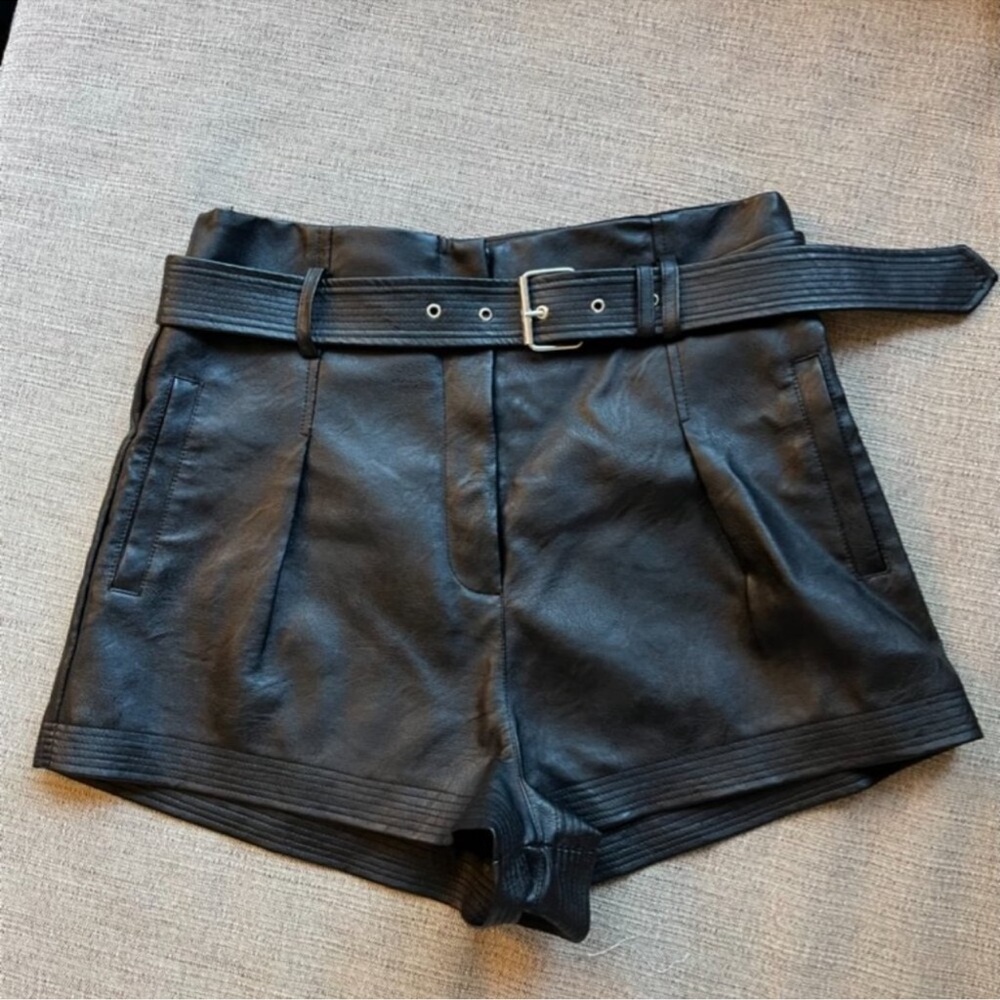 Topshop Black High Waist Faux Leather Shorts Size 10 - Picture 4 of 5